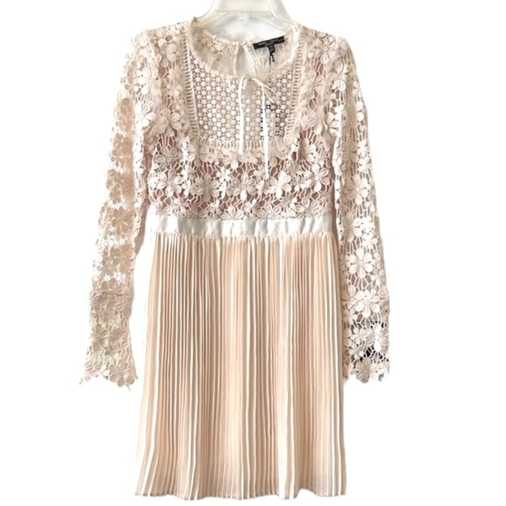 Romeo and Juliet Couture Embroidered Lace Overlay Dress, Cream, Medium